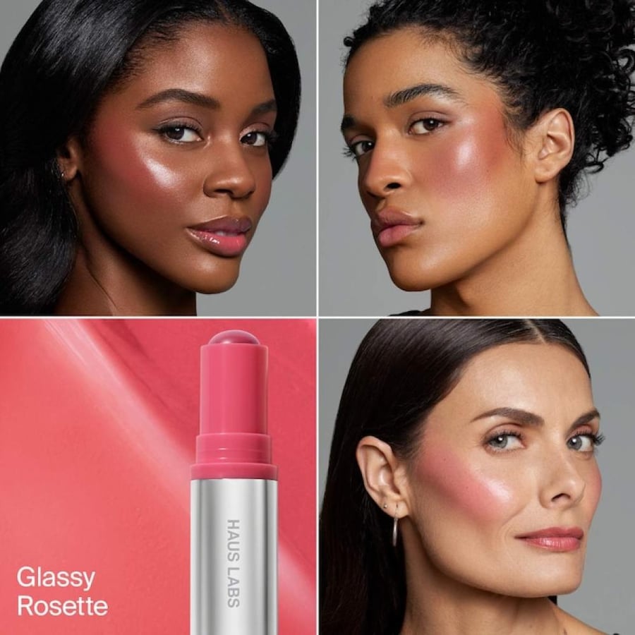 HAUS LABS Color Fuse Longwear Hydrating Glassy Lip + Cheek Blush Balm Stick - Glassy Rosette