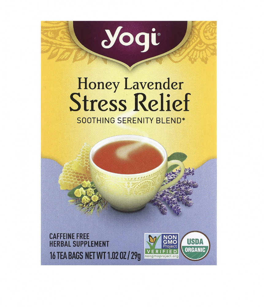 Yogi Tea, Stress Relief Tea, Lavender Honey, Caffeine-Free, 16 Bags (29 g)