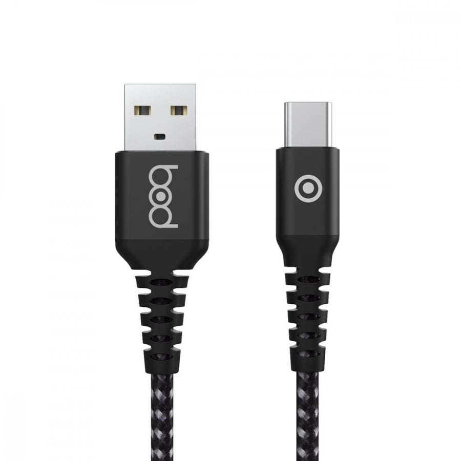 وصلة تايب سي 1 متر نايلون اسود منقط بابيض بود bod