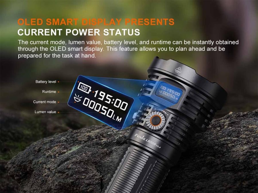 كشاف فينيكس LR50R V2.0 المطور | 18000 لومن ومدى 846 متر + إضاءة UV وحمراء وشاشة OLED