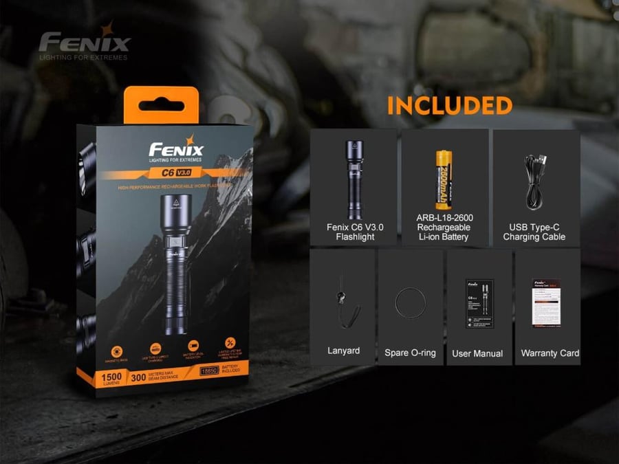 Fenix C6 V3.0 1500 Lumens USB Rechargeable Work Flashlight