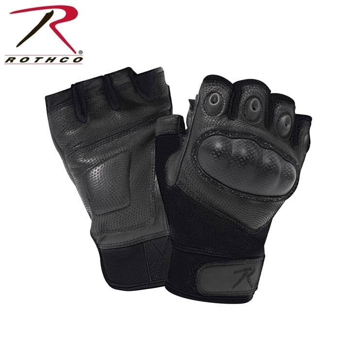 Rothco Fingerless Cut Resistant Carbon Hard Knuckle Gloves - Black