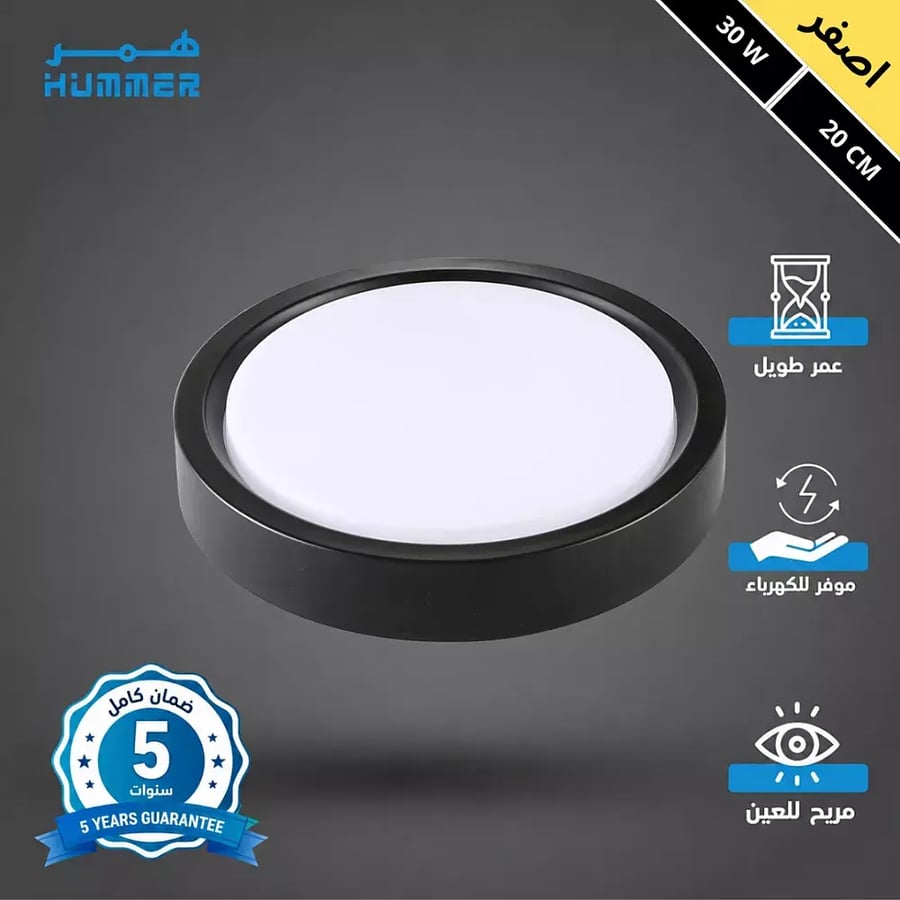 كشاف لطش بنل مجوف اسود لون الانارة اصفر 30 واط | 20 سم