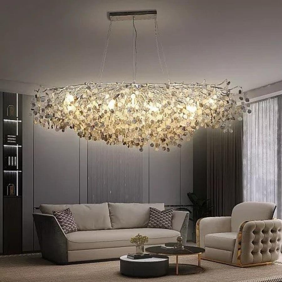 نجف مودرن1600 فضي+شفاف+رمادي E14*16L متروستين سم *