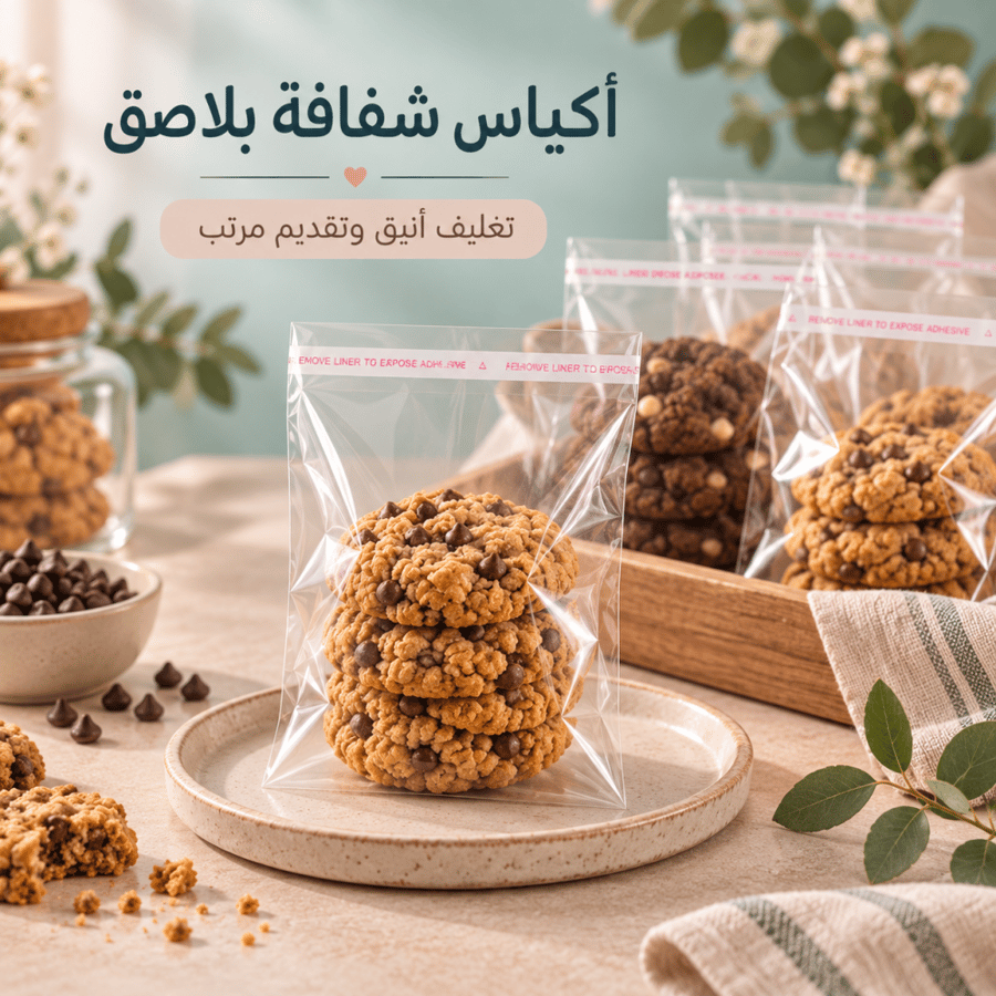 أكياس شفافة للتغليف بلاصق  ( 100 ) حبة