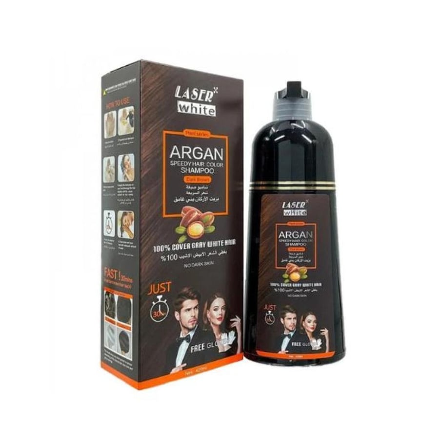 Laser White Shampoo Hair Dye Fast with Argan Oil Dark Brown 420ml