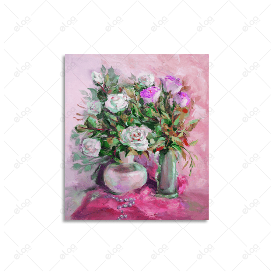Abstract art painting of a bouquet of flowers in multiple colors