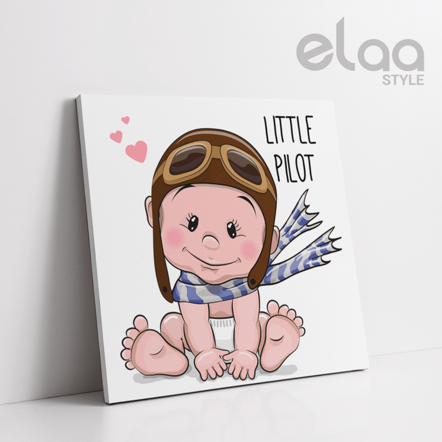 A cartoon art board of a baby's face with a pilot hat