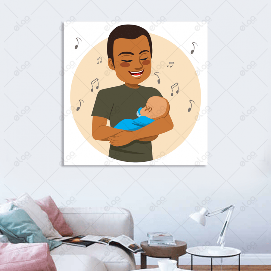 لوحة فنية لأب يحمل طفلة