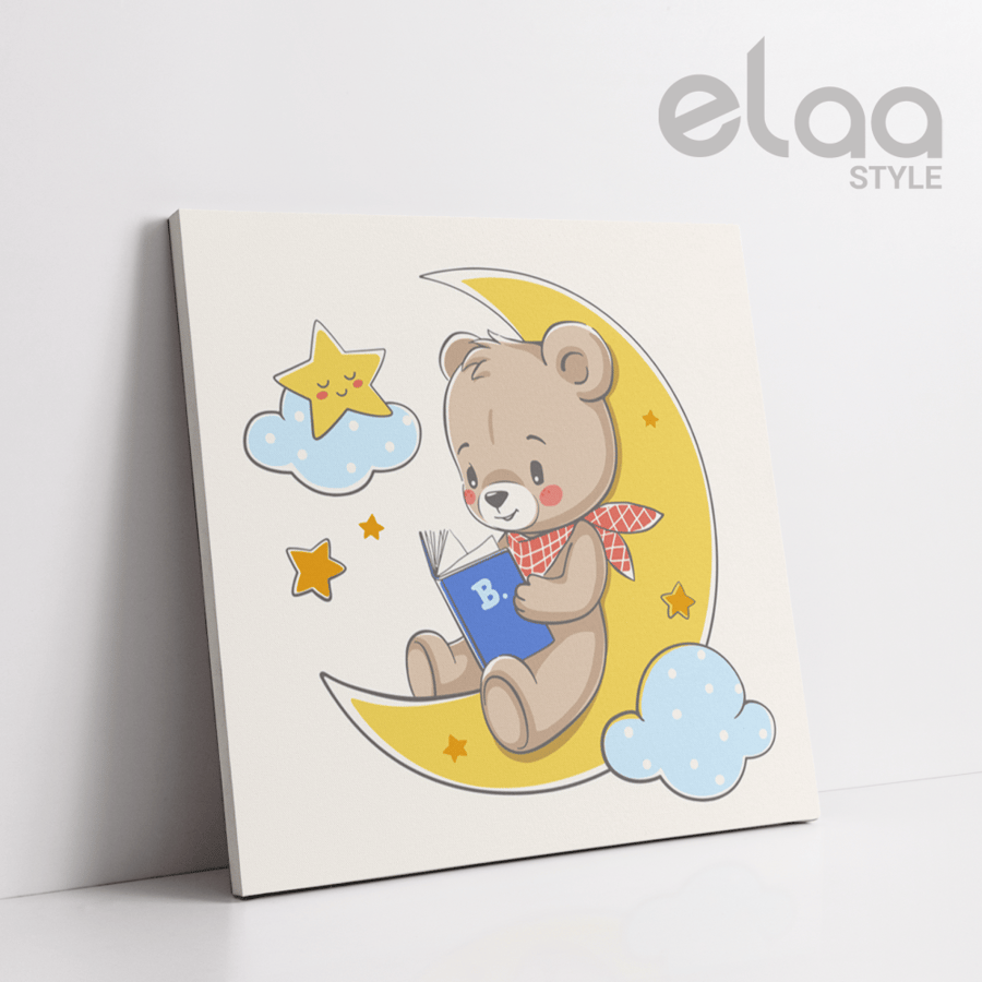 Artistic painting of a bear sitting on the moon