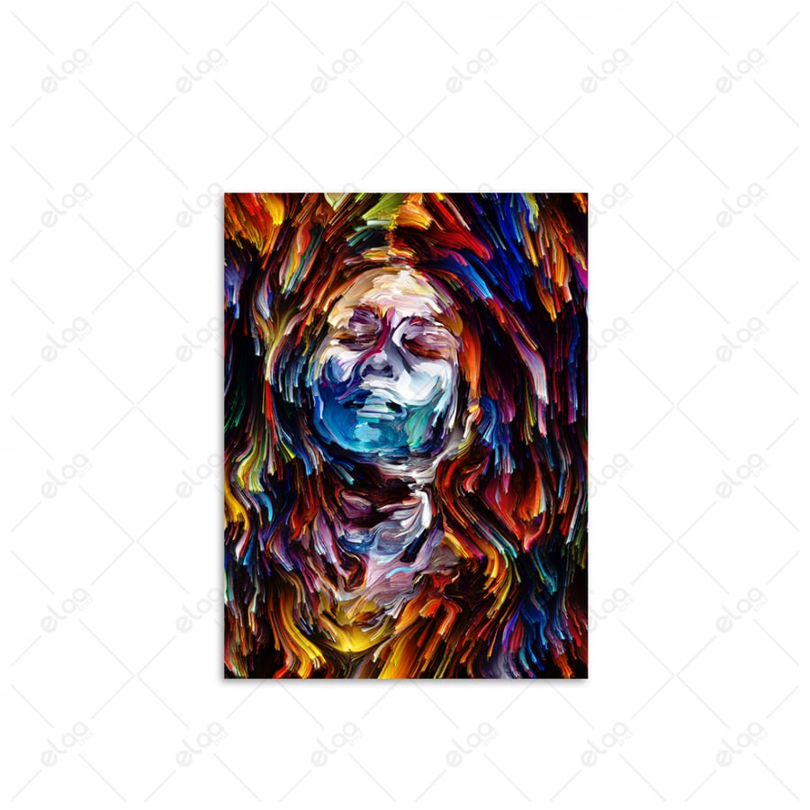 Abstract art painting of a woman with multiple colors