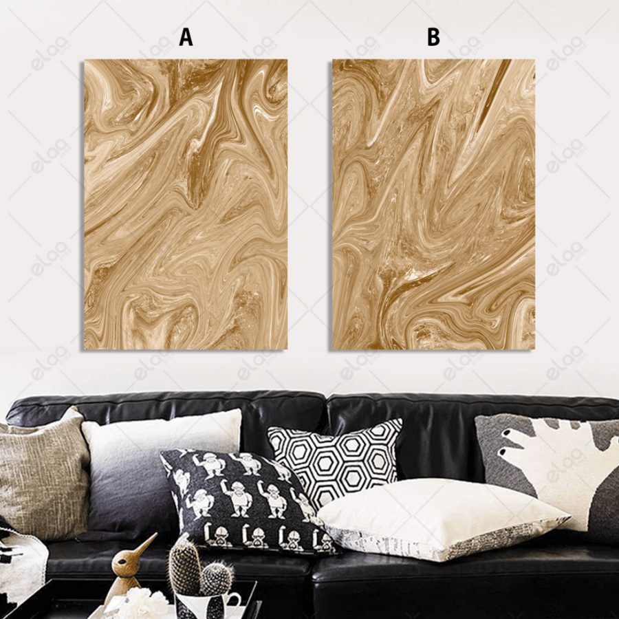 Abstract art paintings in shades of gold
