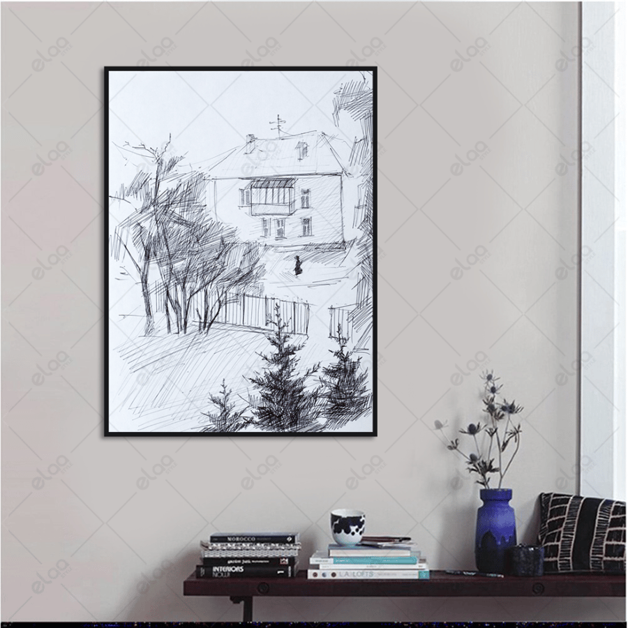 A painted artwork drawn with pencil for a house
