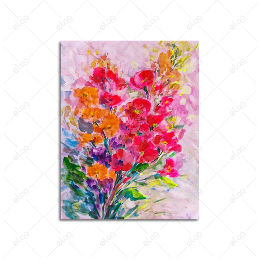 Abstract art painting of colorful spring flowers