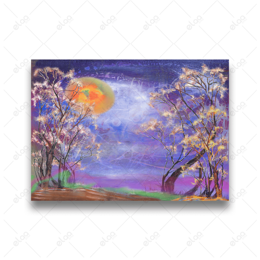 Night trees and moonlight art painting
