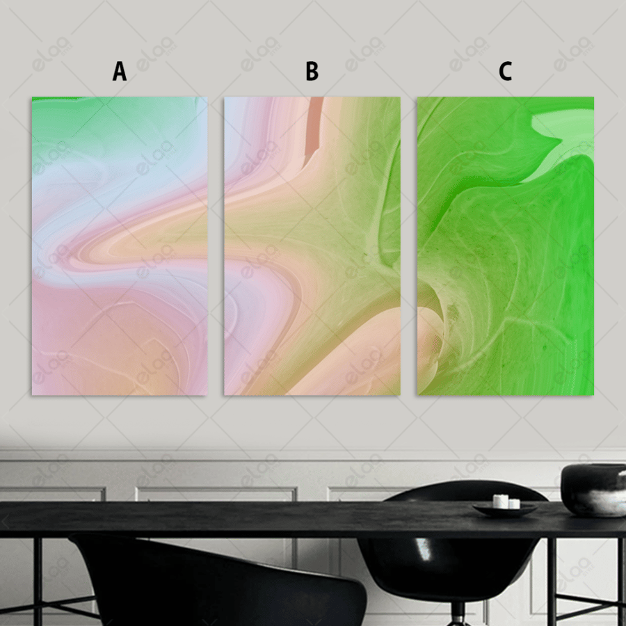 Abstract art paintings in pink and green