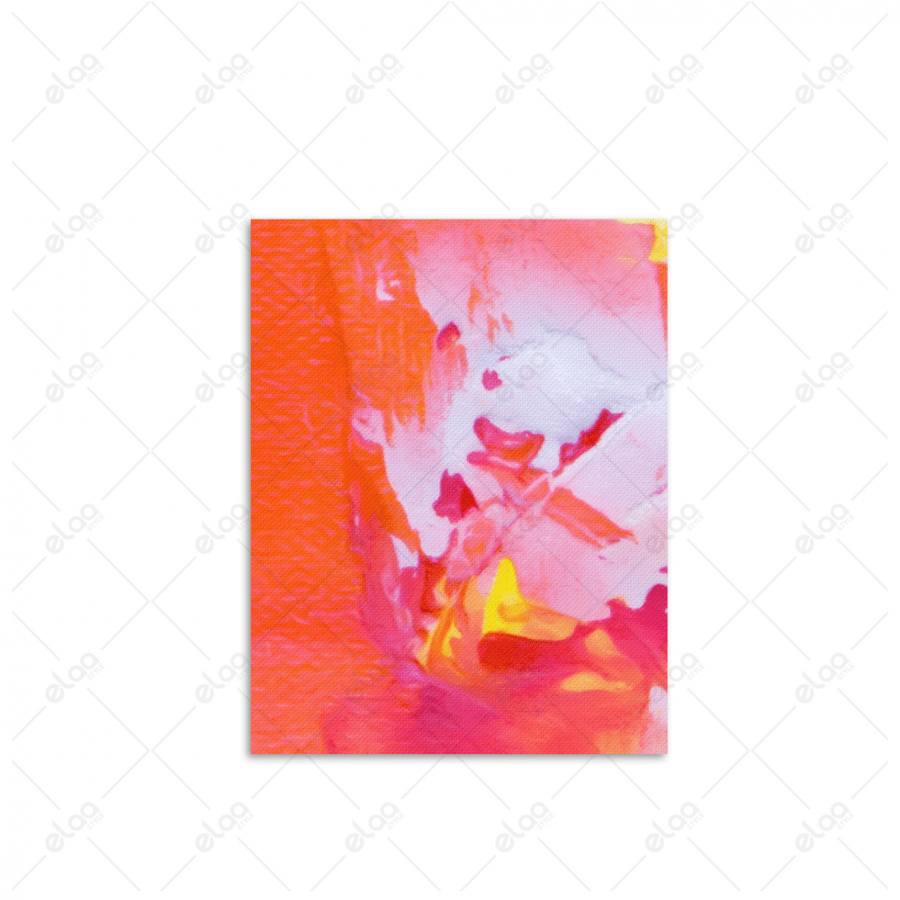 Abstract art paintings in shades of blue, orange, and pink