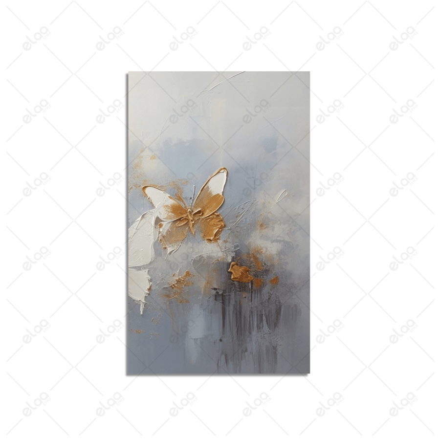 Abstract art paintings of butterflies in white and gold