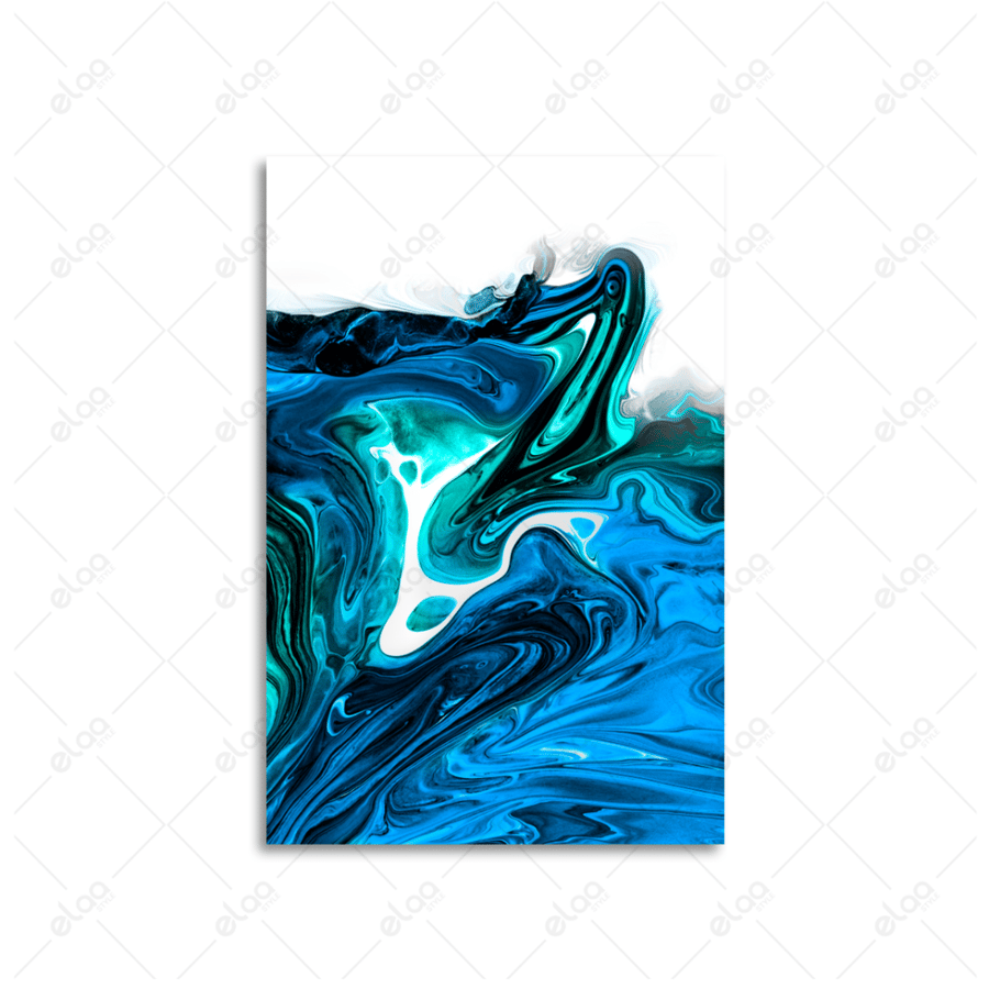 Abstract art paintings in green, blue, and black
