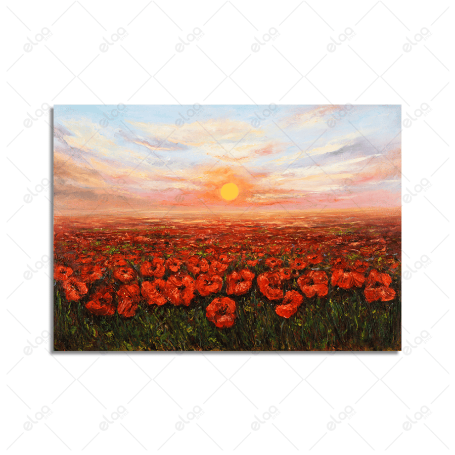 Abstract art painting of a poppy field