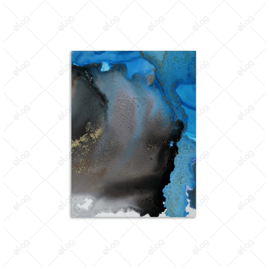 Abstract art paintings in shades of blue, red, and black