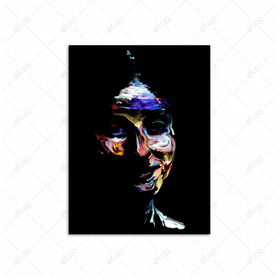 Abstract art painting of a woman's face in multiple colors