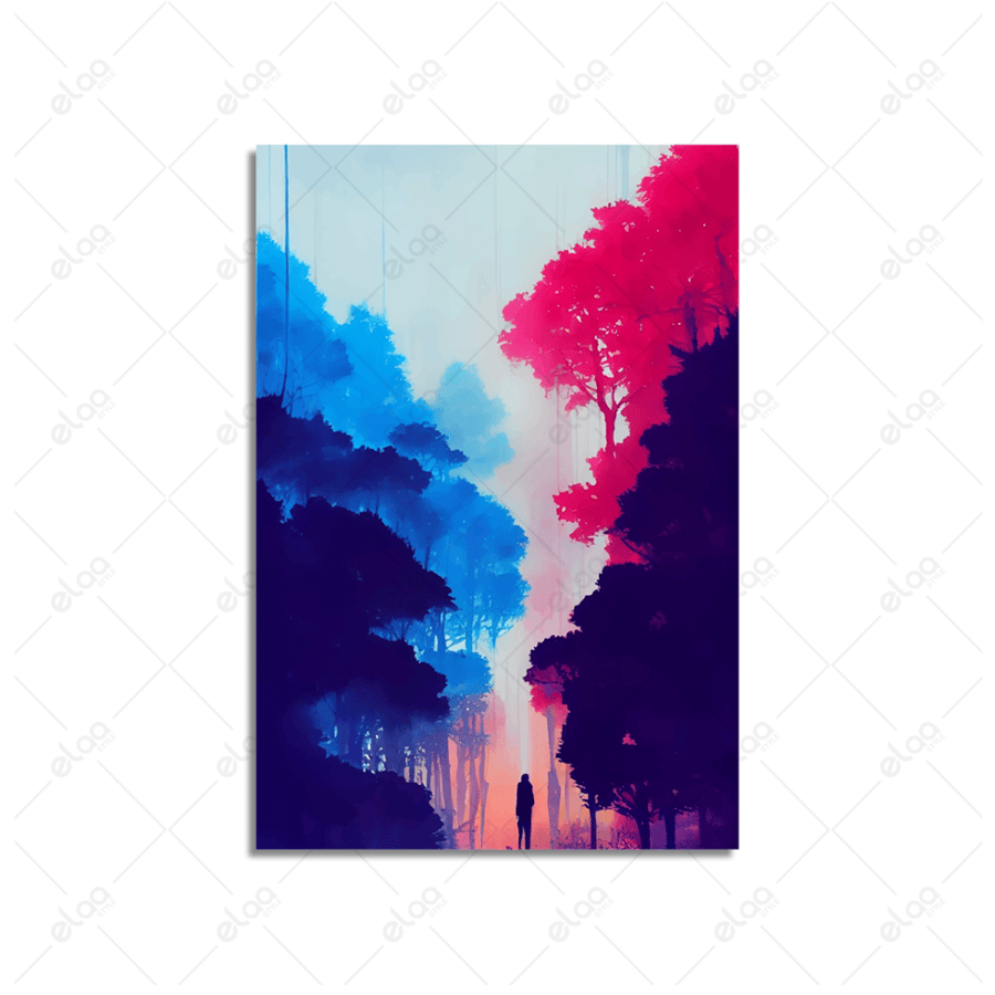 Abstract art painting of a colorful forest