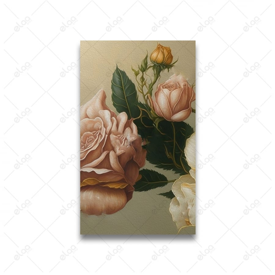 Abstract art paintings of a flower of the rose and leaves of the tree