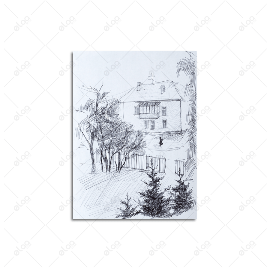 A painted artwork drawn with pencil for a house