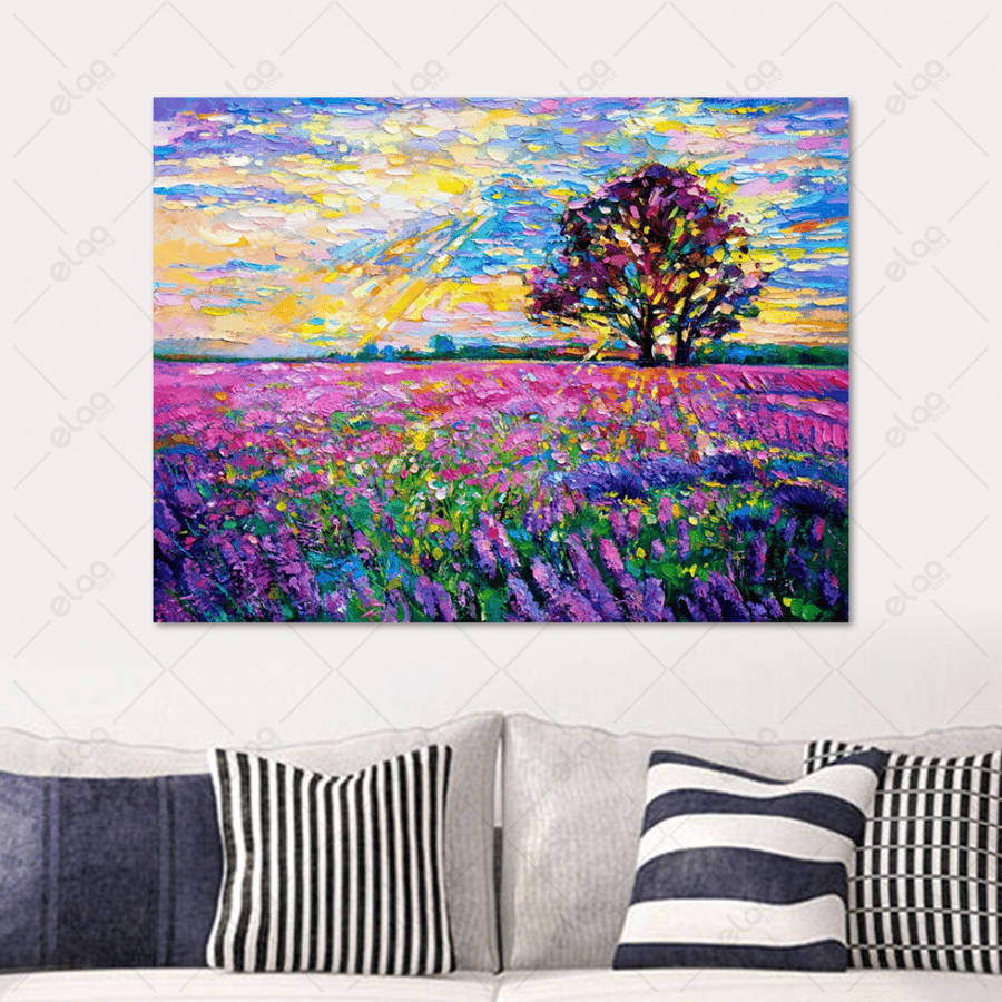 Abstract art painting of the lavender field