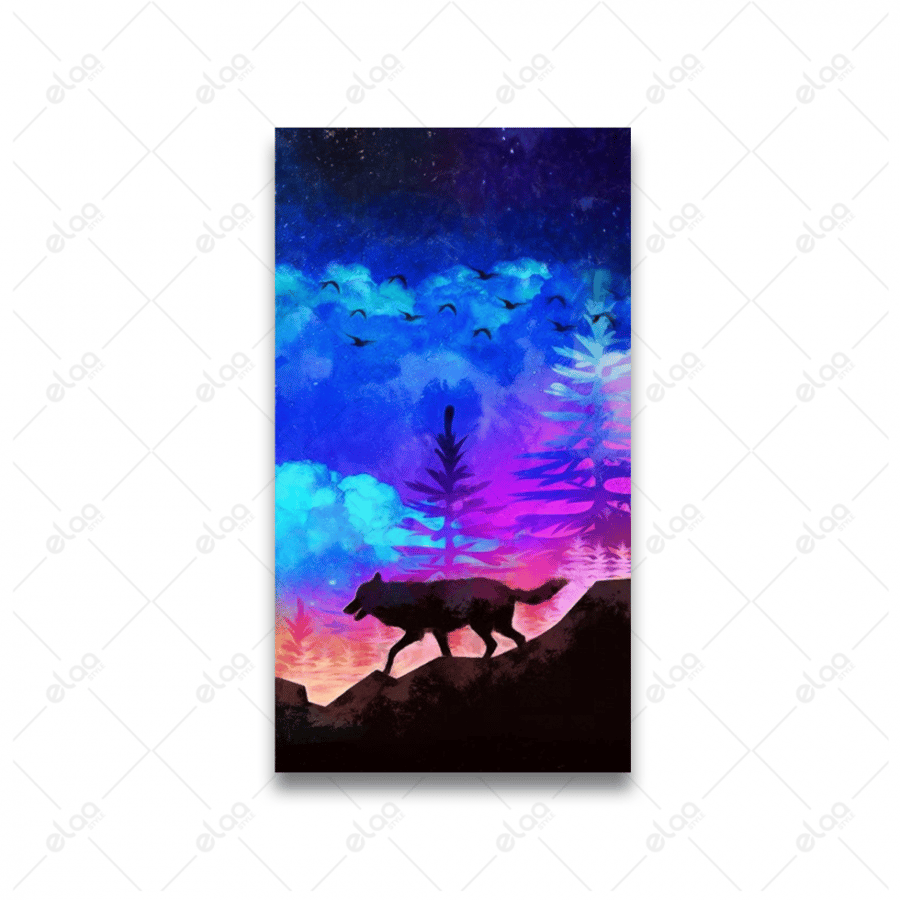 Abstract art paintings of a natural scene of the wolf in the forest at night
