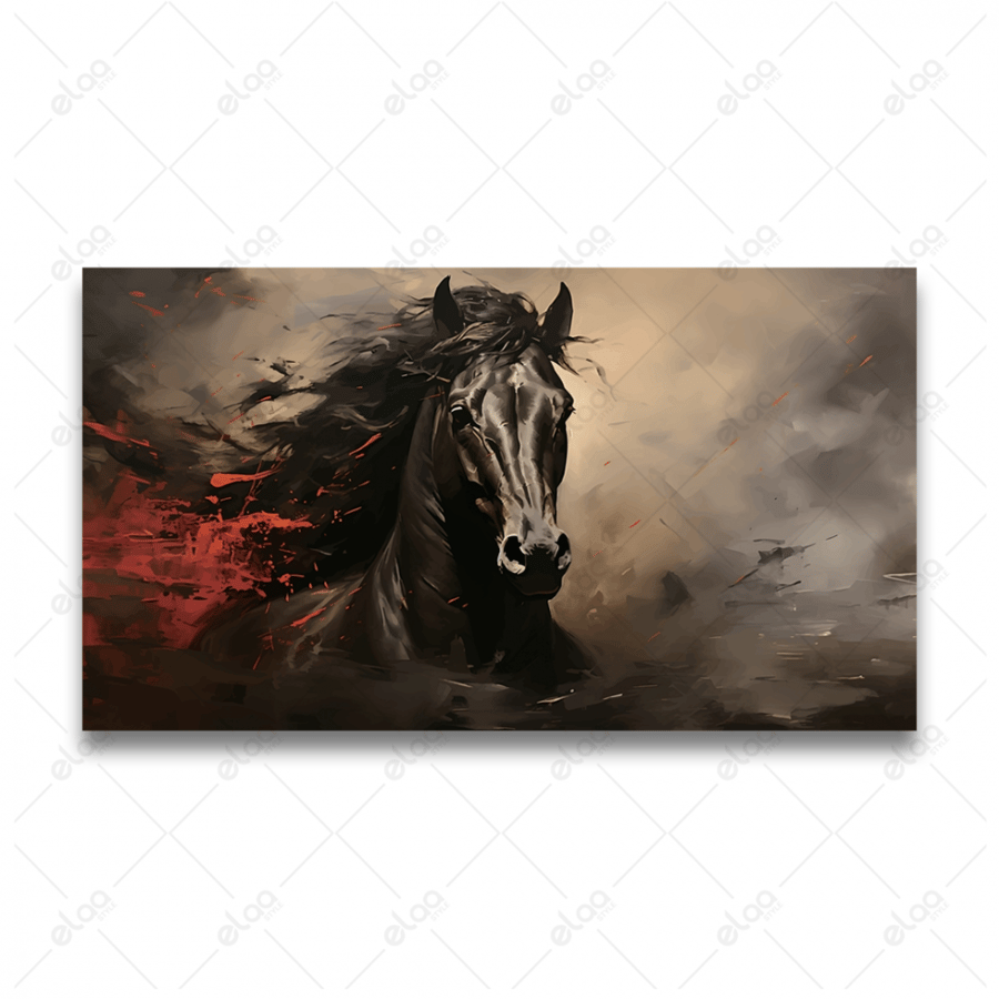 Abstract art painting of black Arabian horses