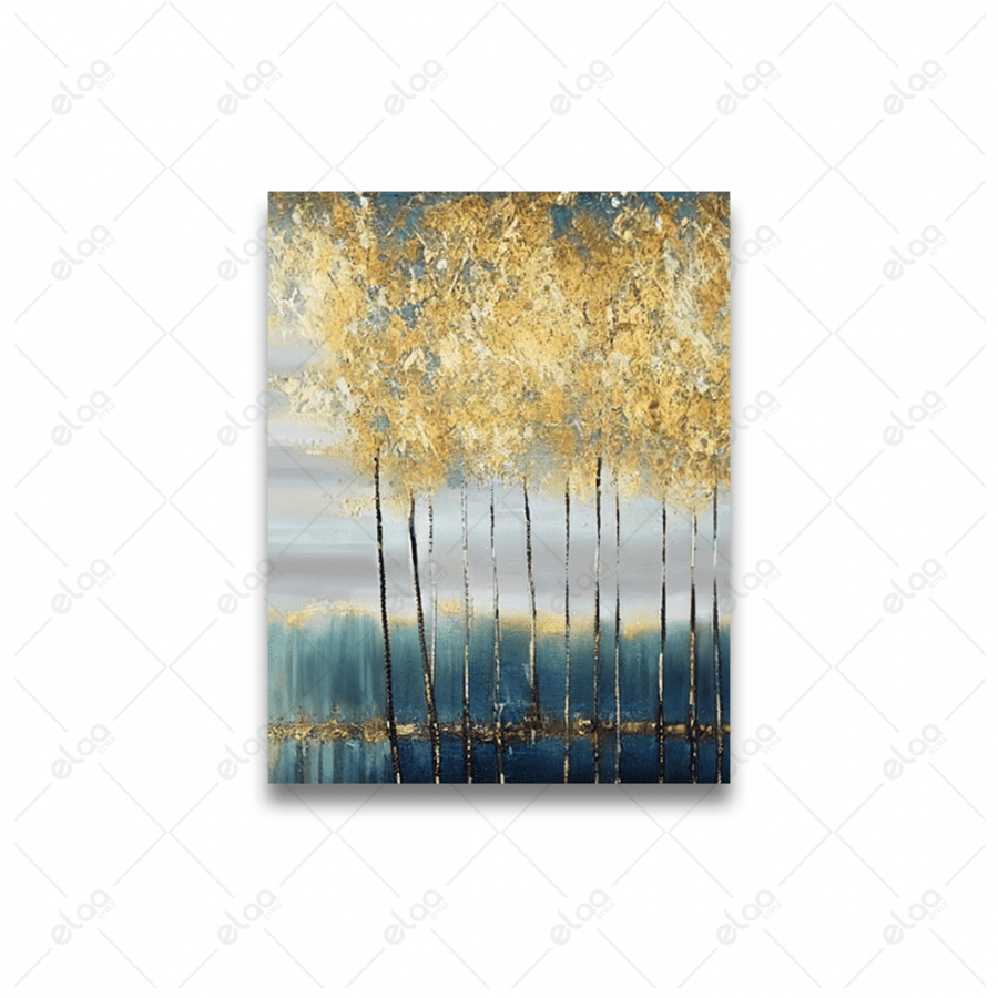 Abstract art paintings of trees forest golden