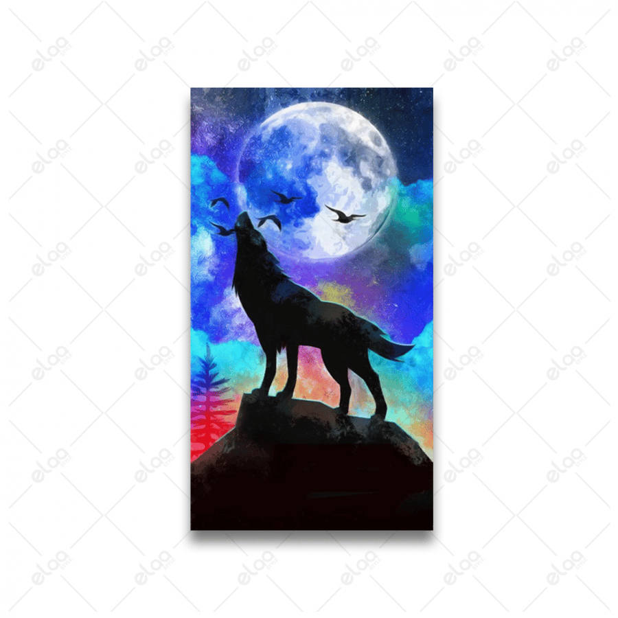 Abstract art paintings of a natural scene of the wolf in the forest at night