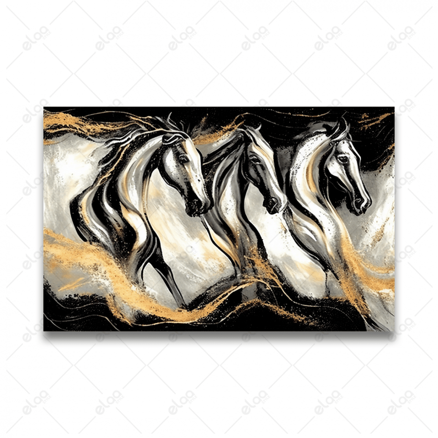 Abstract art painting of a herd of horses