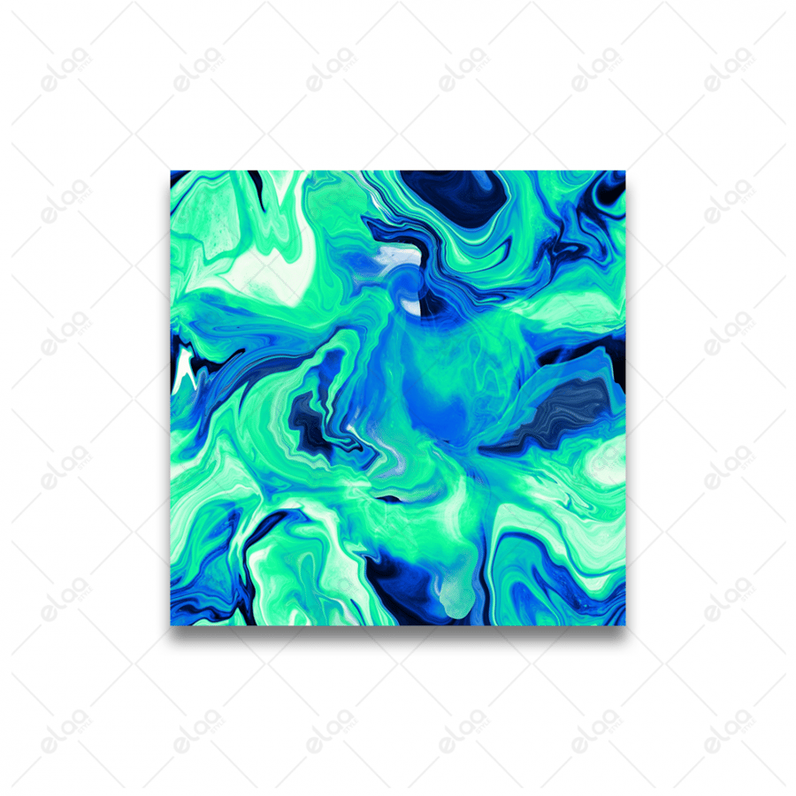 Abstract art painting in green and blue colors