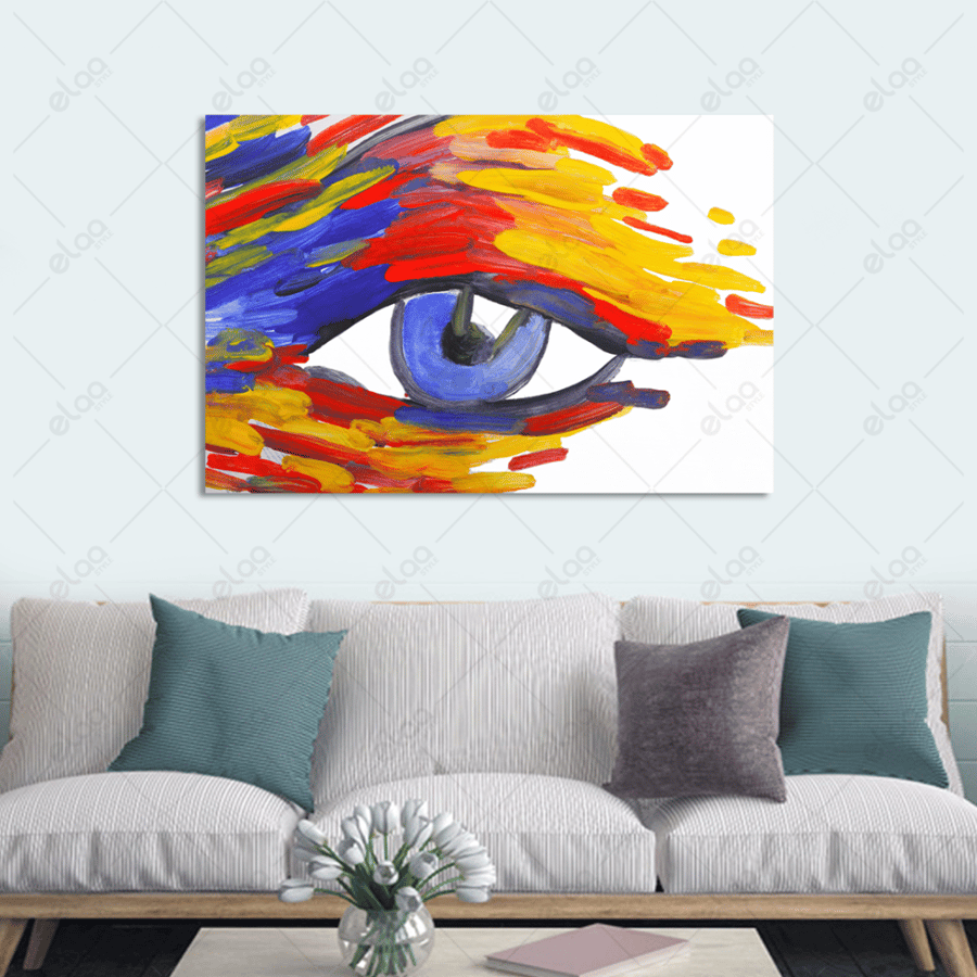 لوحة فن تجريدي رسم العين بألوان غروب الشمس
