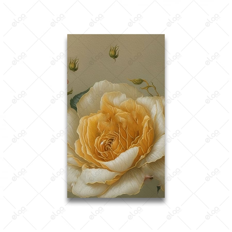 Abstract art paintings of a flower of the rose and leaves of the tree