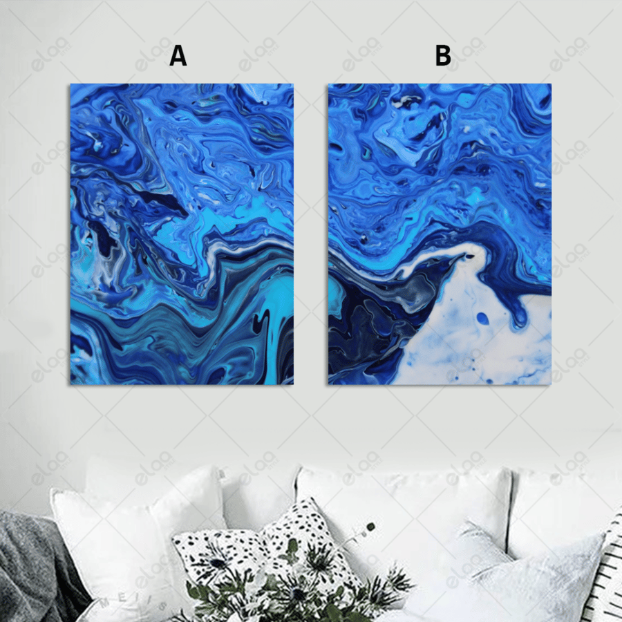 Abstract art paintings in dark blue color