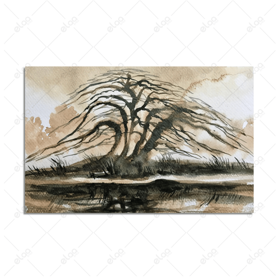 Abstract art painting of an old tree