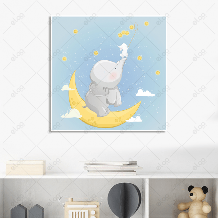 A painting of an elephant on the moon
