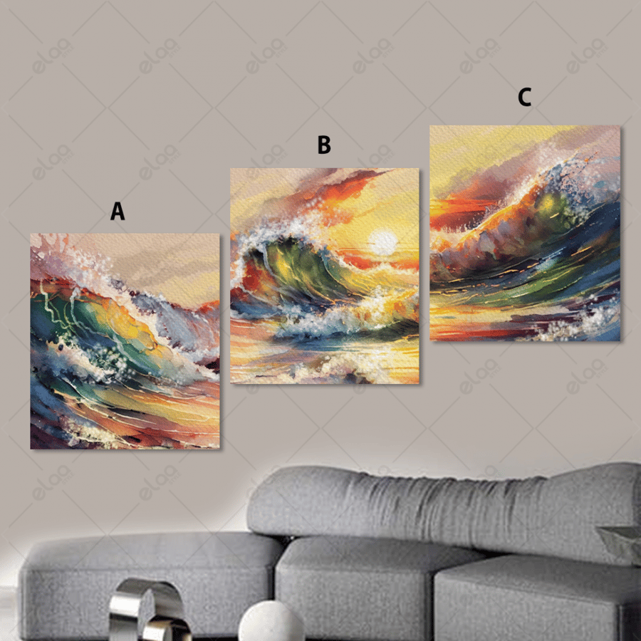Abstract art paintings of the beautiful sunset over the ocean