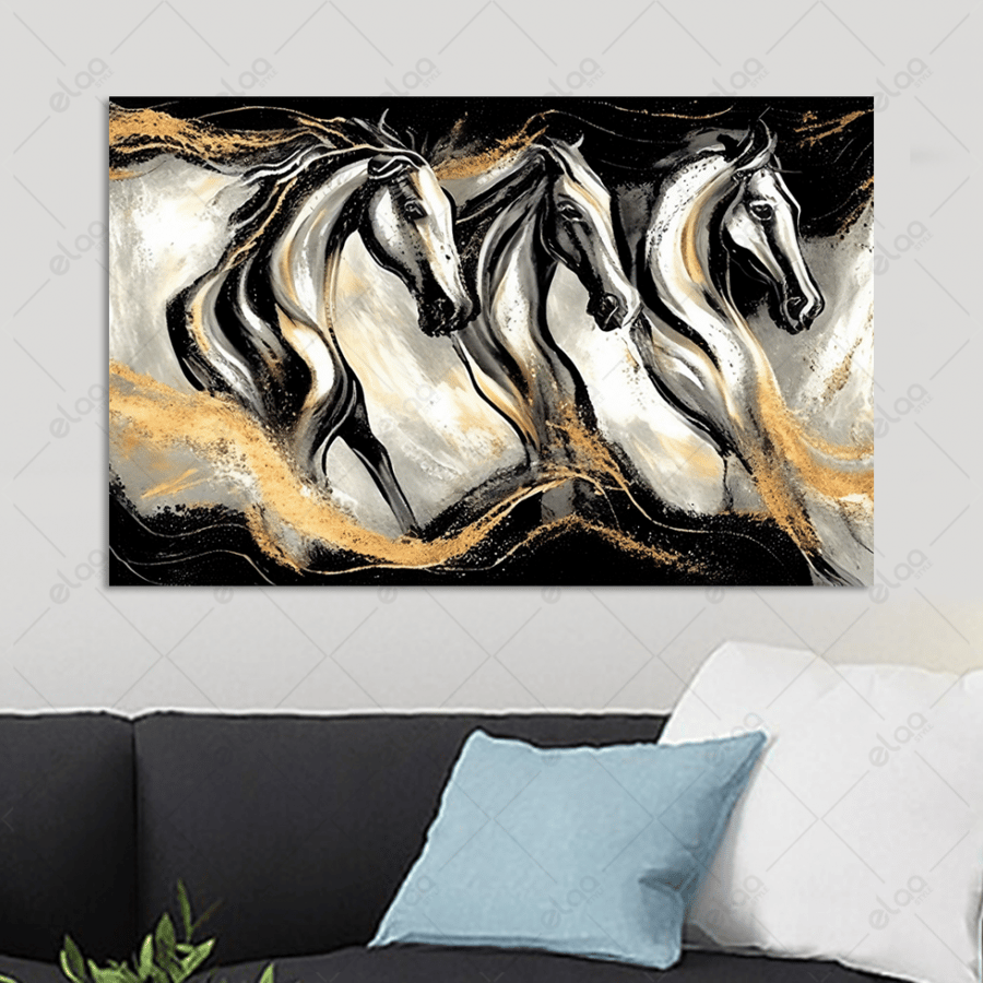 Abstract art painting of a herd of horses