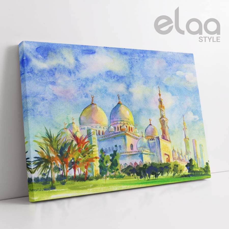 A artistic painting of Jumeirah Mosque with watercolors