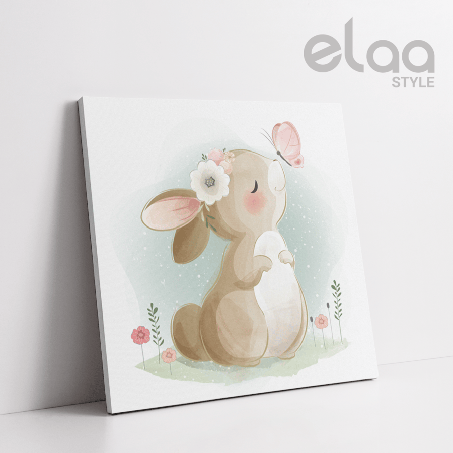 Artistic painting of a rabbit and a butterfly