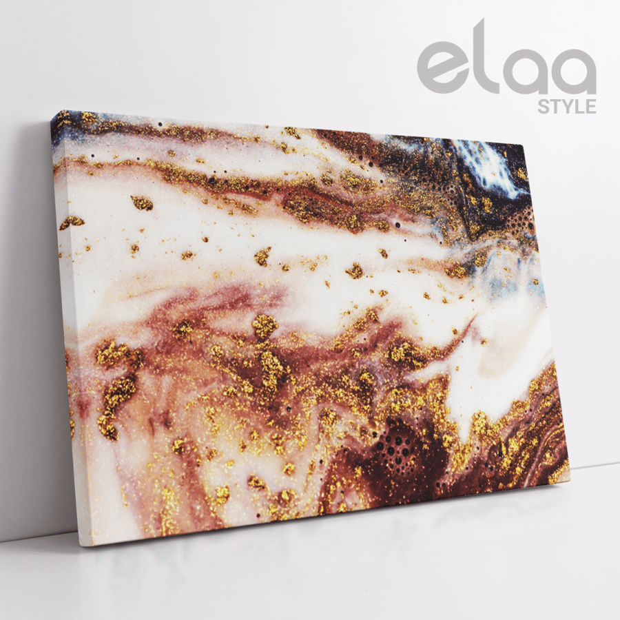 Abstract art painting in peach, purple, and gold