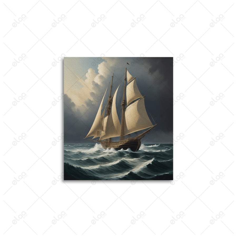 Abstract art painting of a sailing boat