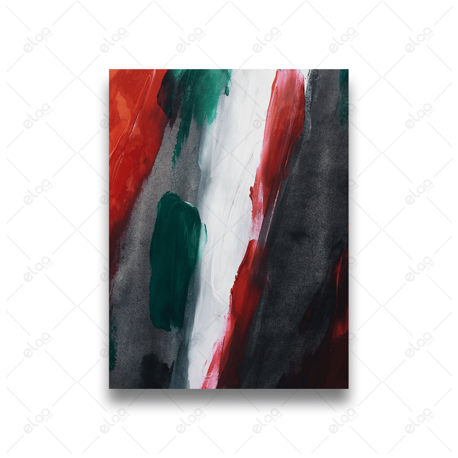 Abstract art painting white green black red