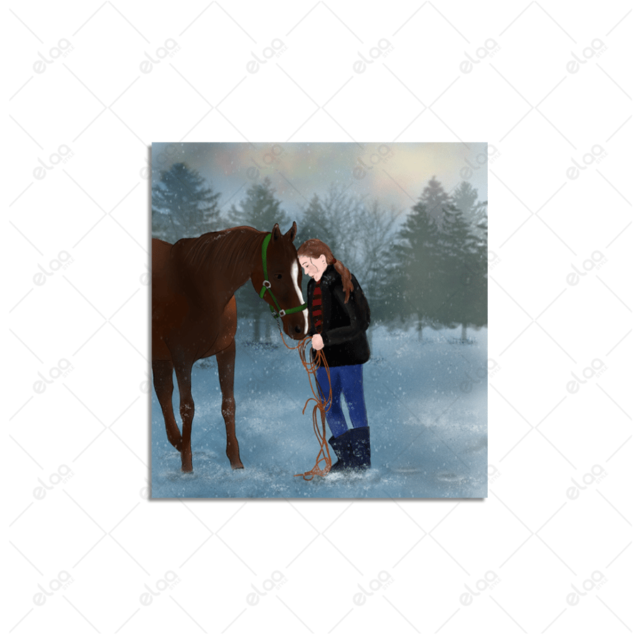 Abstract art painting of a girl and horses