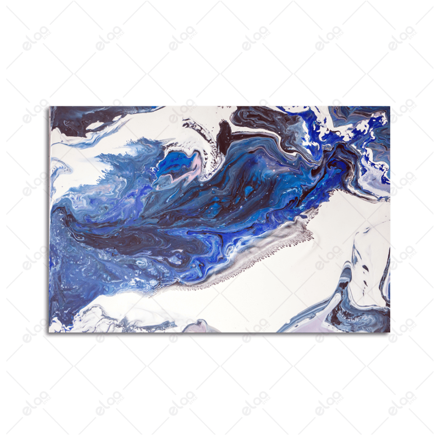 Abstract art painting in blue, black, and white